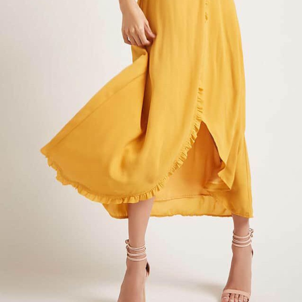 Marigold Chiffon Ruffle Trim Wrap Dress - Picture 4 of 6